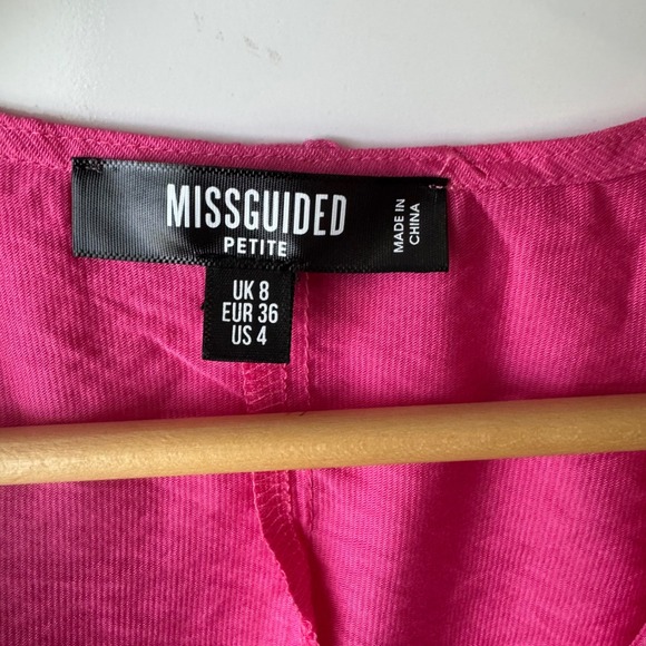 Missguided Petite Wrap‎ Blouse Puff Sleeve Tie Hot Pink US 4 - Picture 2 of 6
